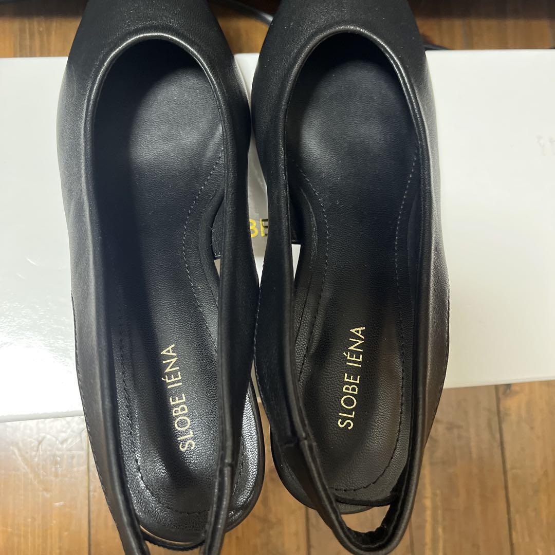 美品　SLOBE IENA ブラックレザースリングバックパンプス
