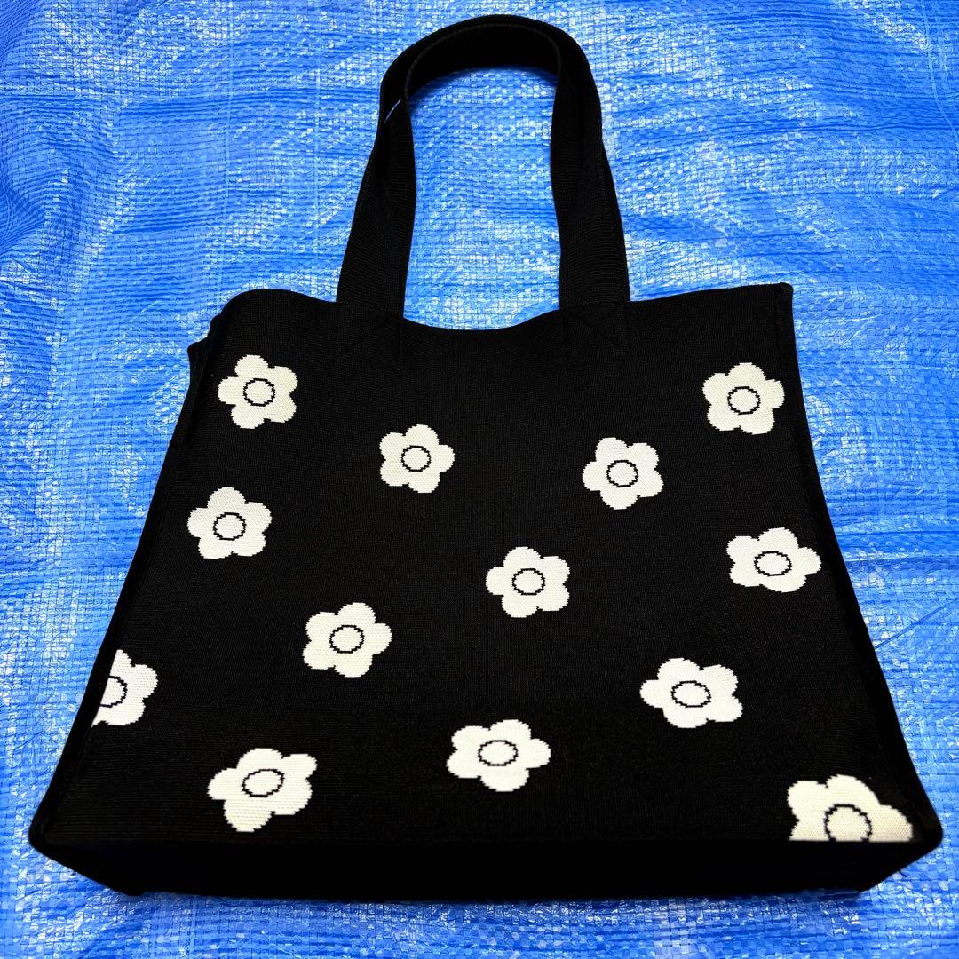 マリークワント⬛︎トートバッグ⬛︎ニット⬛︎デイジー⬛︎総柄⬛︎ブラック⬛︎A4MARY QUANT