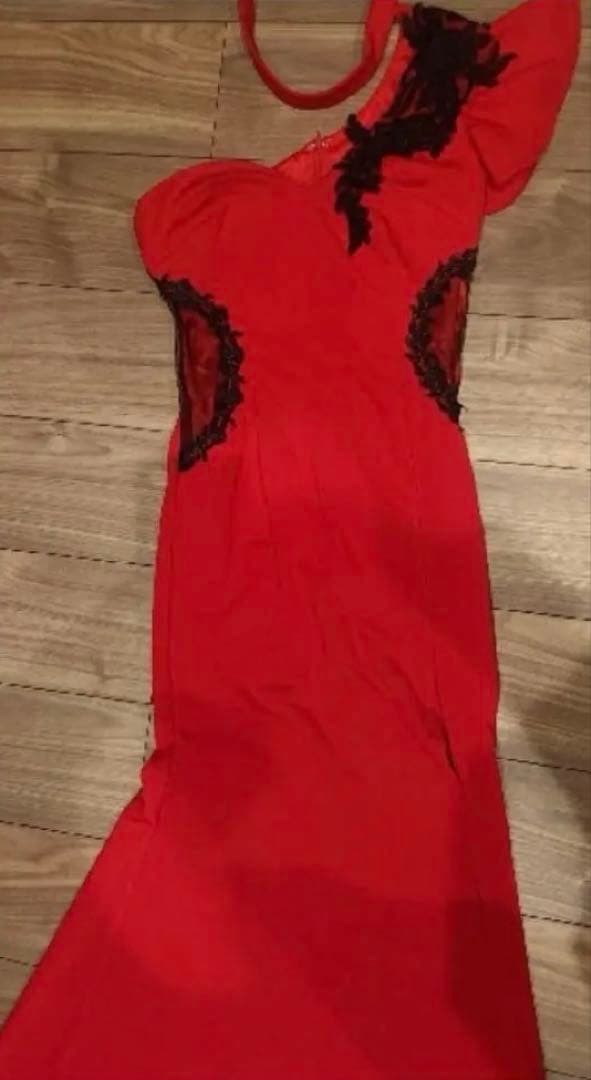 Jewels♡レースディテール赤フィット＆フレアスリットロングドレス