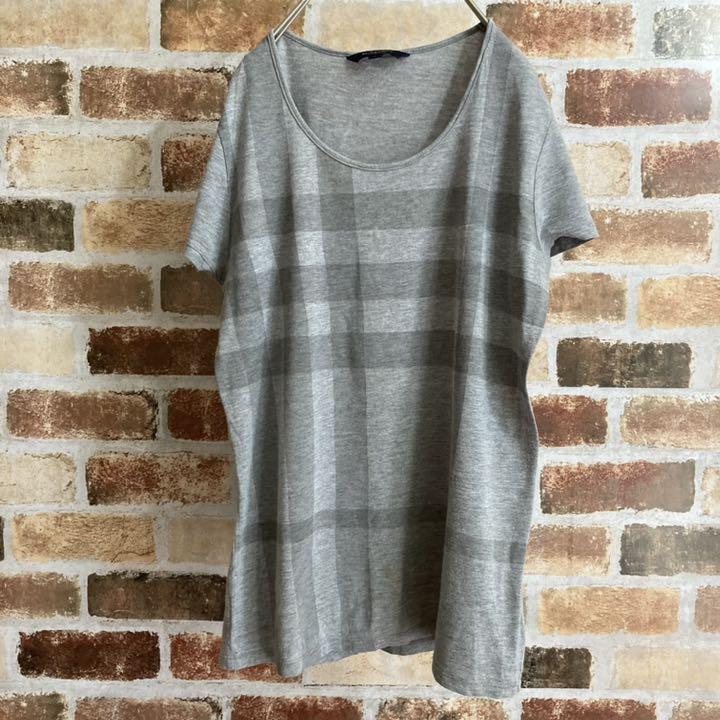 【バーバリーロンドン】Tシャツ グレー チェック 灰色  定番 古着