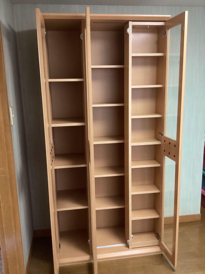 スライド本棚　ガラス扉つき　【美品】