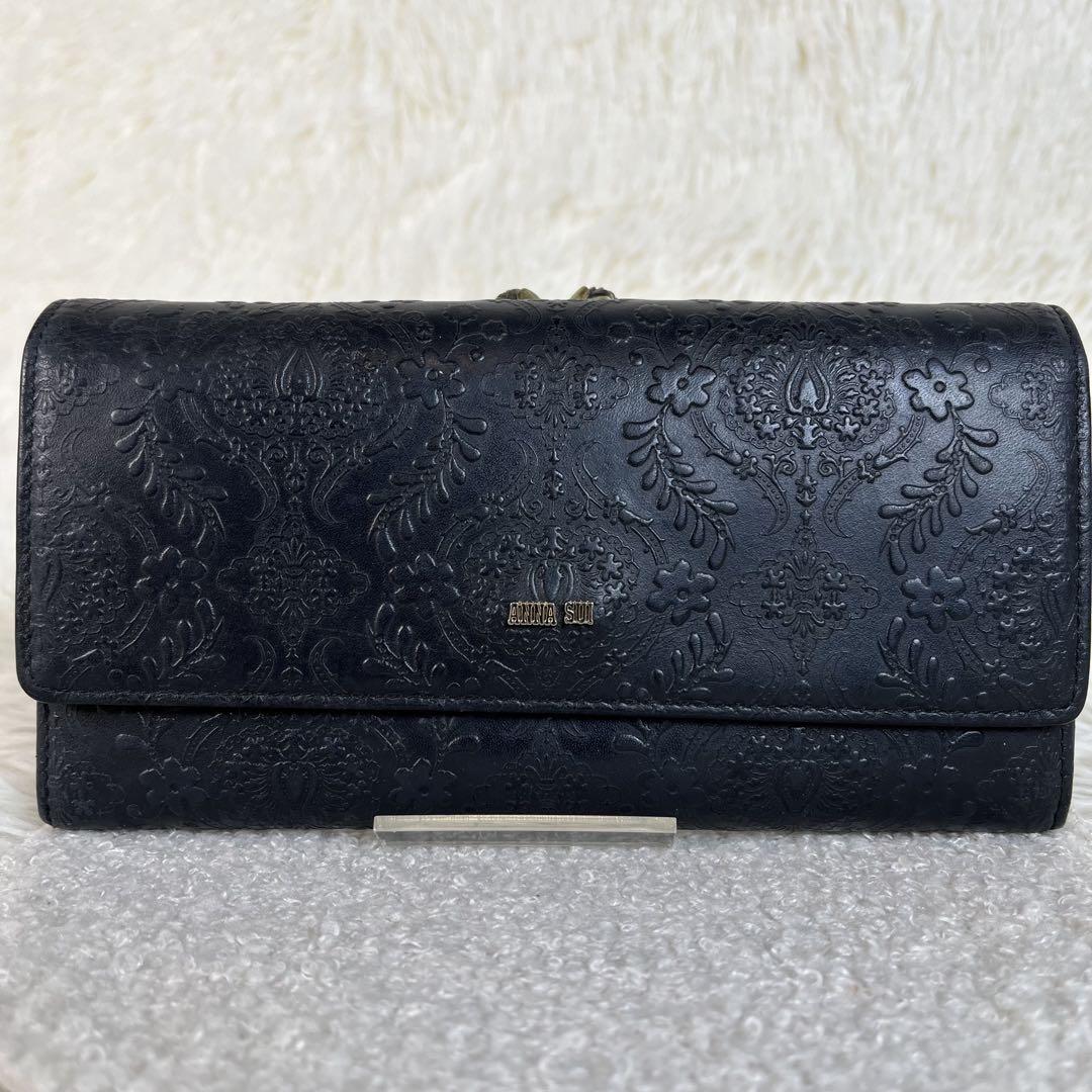 美品 ANNA SUI 長財布 がま口 ブラック レザー - メルカリ