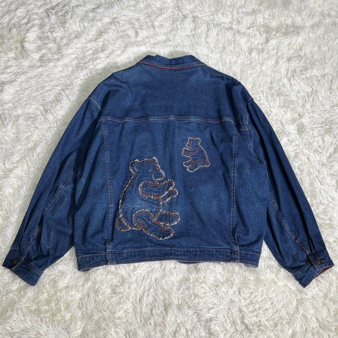 半額満載！スーパーSALE グランドセール！ デニムジャケット TEMPS LONG a ILY くま ゆったり 刺繍 ジャケット・アウター