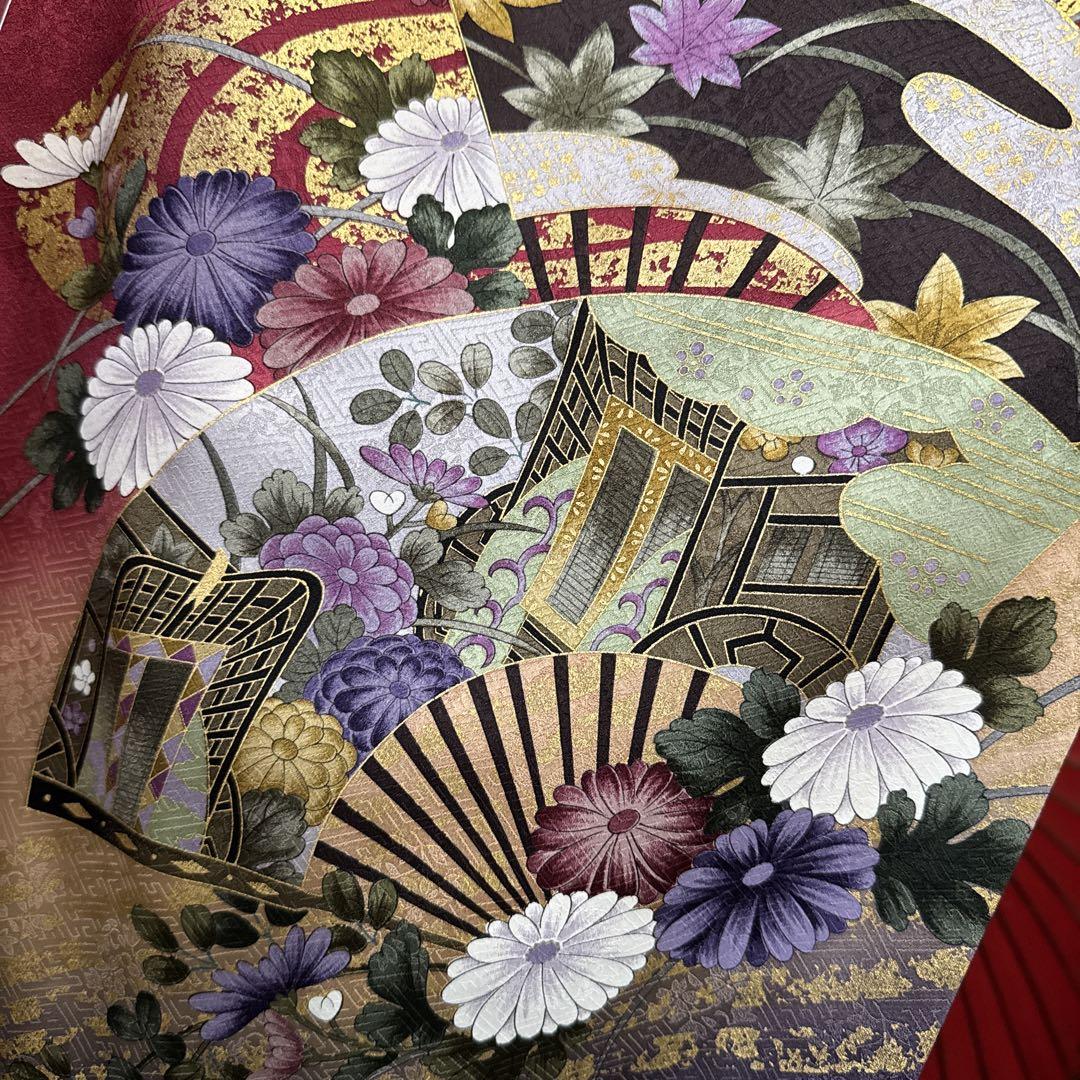 振袖フルセット(7点)・古典柄・御所車・枝垂れ桜・扇・松・菊