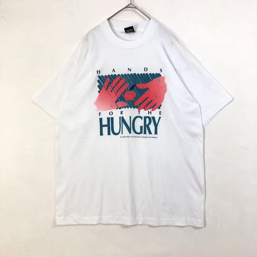 2748 90s シングルステッチ　HUNGRY 財団　半袖　Tシャツ　白