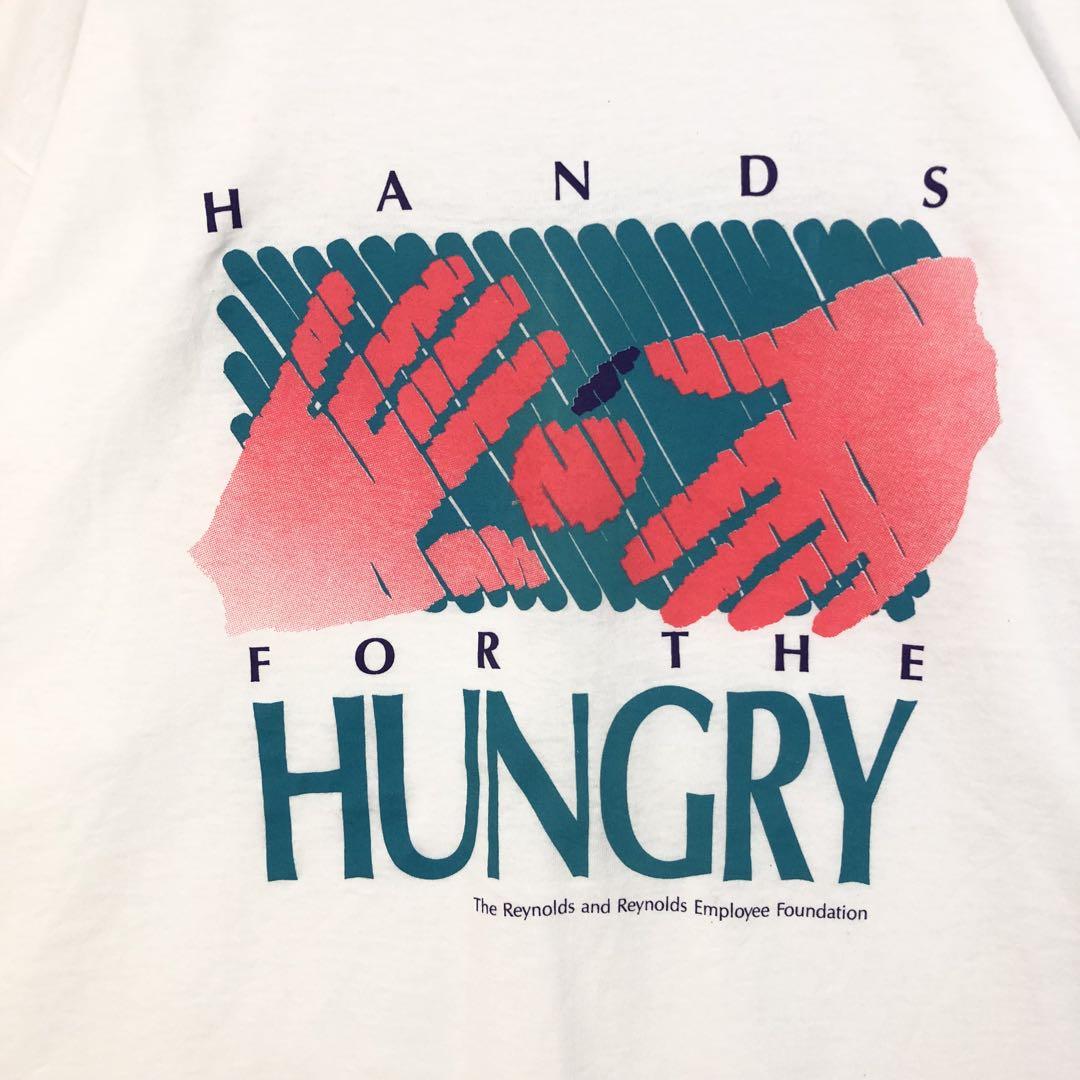 2748 90s シングルステッチ　HUNGRY 財団　半袖　Tシャツ　白