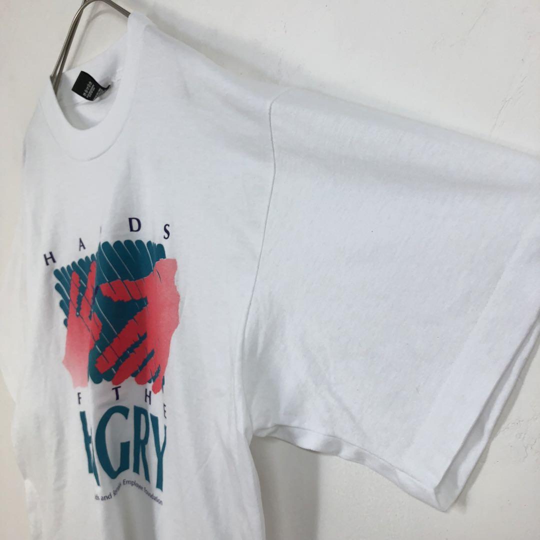 2748 90s シングルステッチ　HUNGRY 財団　半袖　Tシャツ　白