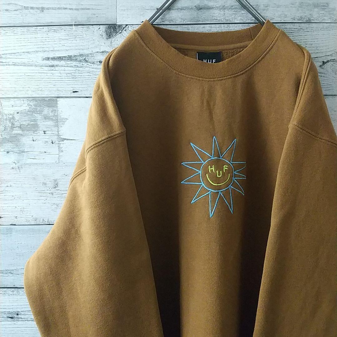 希少デザイン☆ハフ 刺繍ワンポイントロゴ SUN スウェット ブラウン L～XL