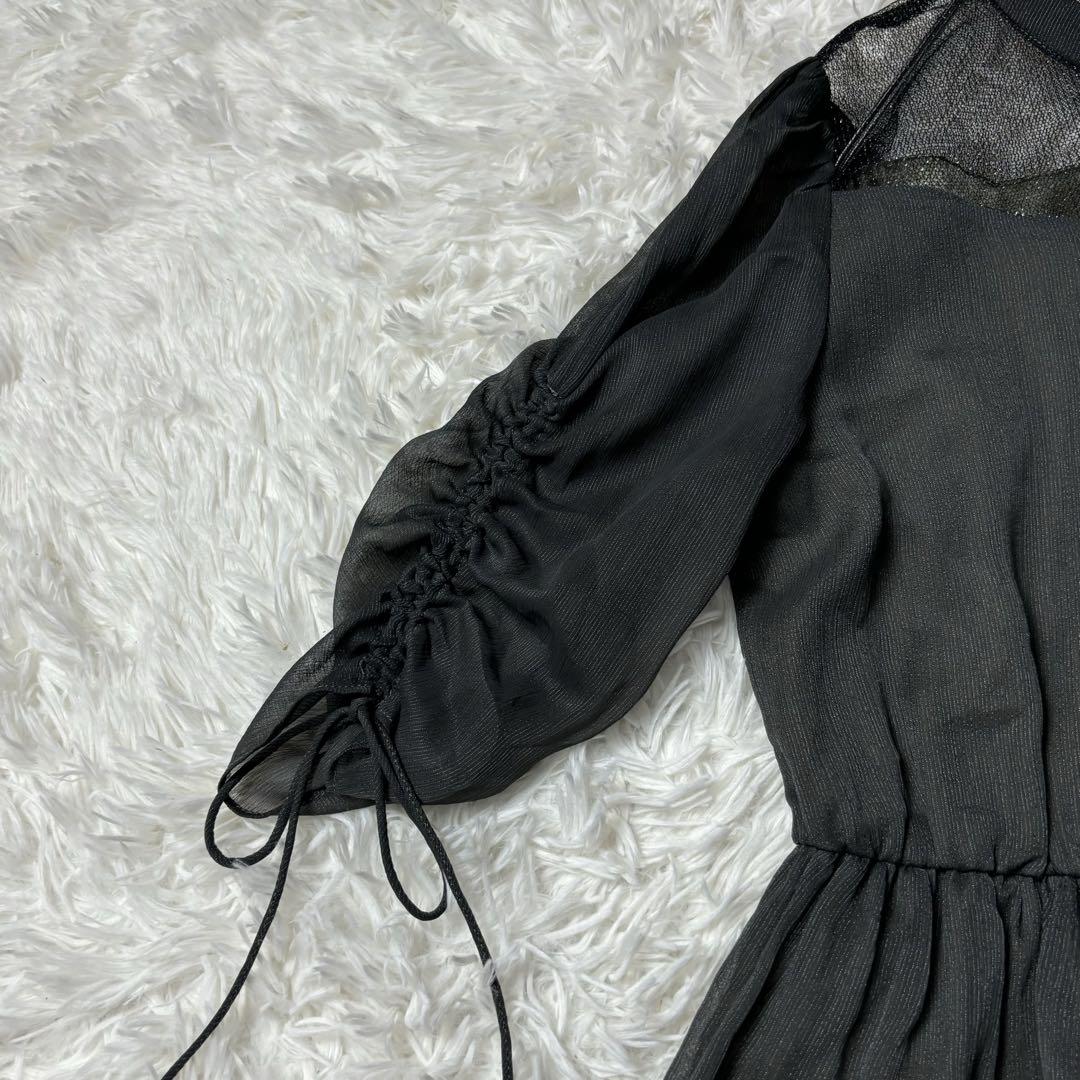 【Niana】新品未使用品　フレア　ロングワンピース　ウエストギャザー　M 黒 Niana】新品未使用品 フレア ロングワンピース ウエストギャザー