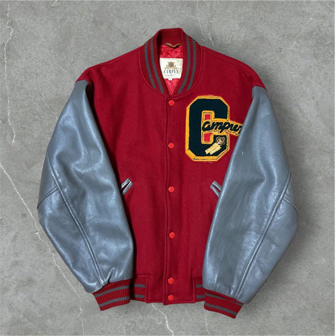 【フォロー割】CAMPUX ロゴ スタジャン 赤 グレー レザースリーブ