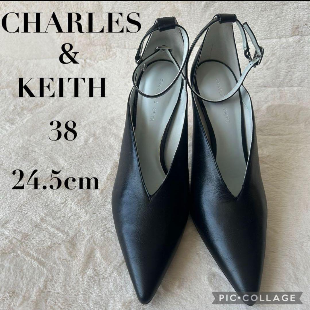 チャールズ&キース ブラックポインテッドトゥ 24.5cm