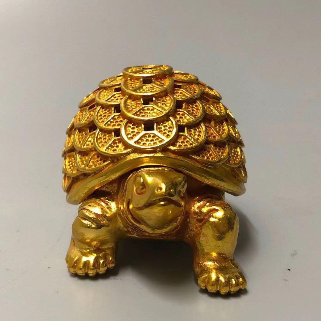 福袋 売れ残り 時代物 旧家整理品 古玩 真鍮亀純銅金銭亀金亀置物香炉 [71] 工芸品