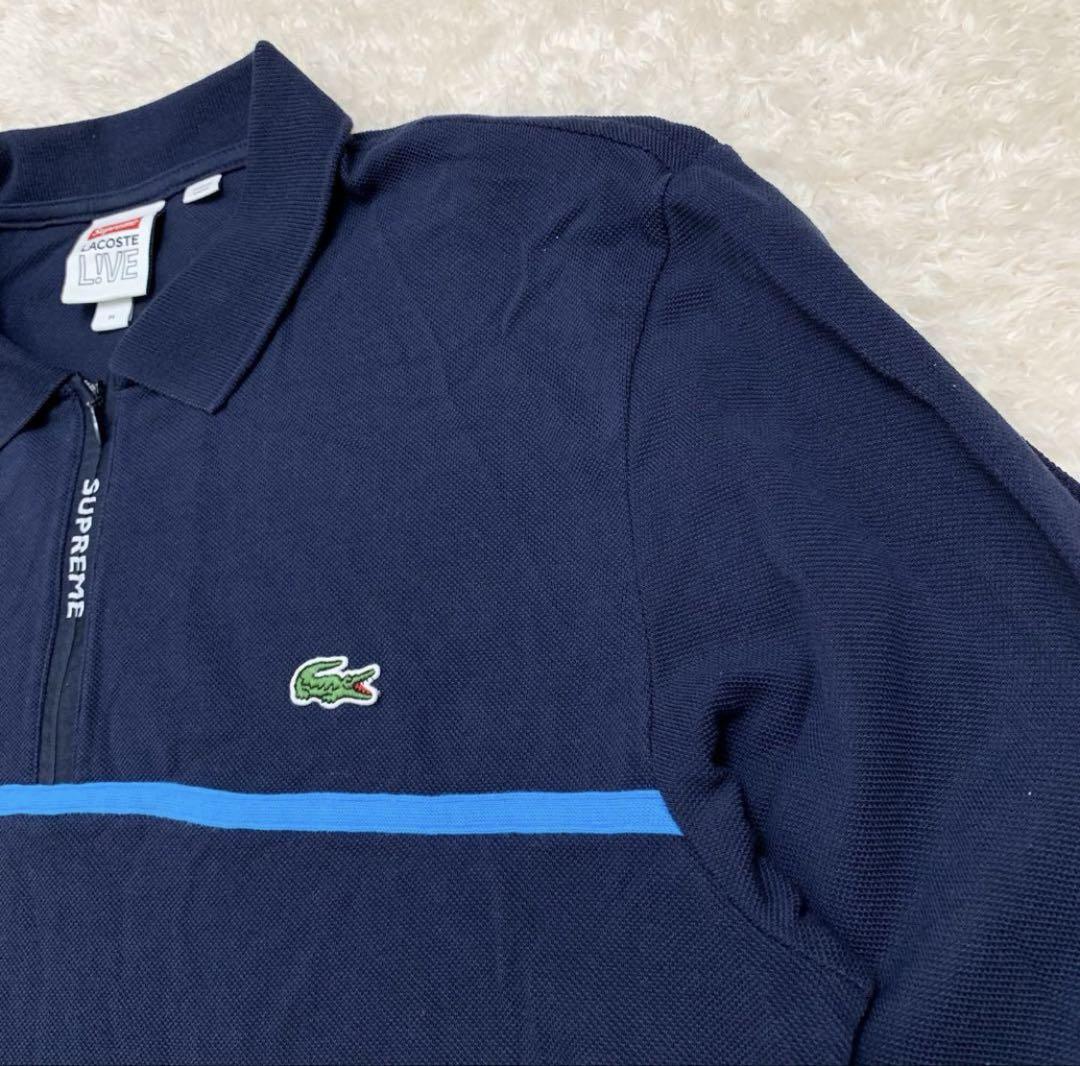 lacoste supreme ハーフジップ ポロシャツ M ネイビー