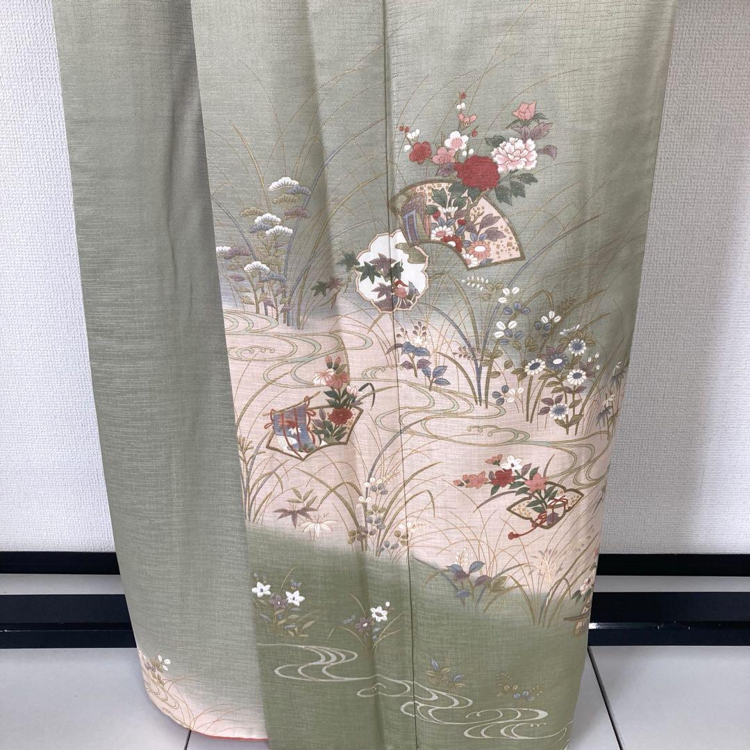 金彩 裄67 雪輪 花柄 素敵なデザイン 紋無し 付下げ 訪問着 T-4010