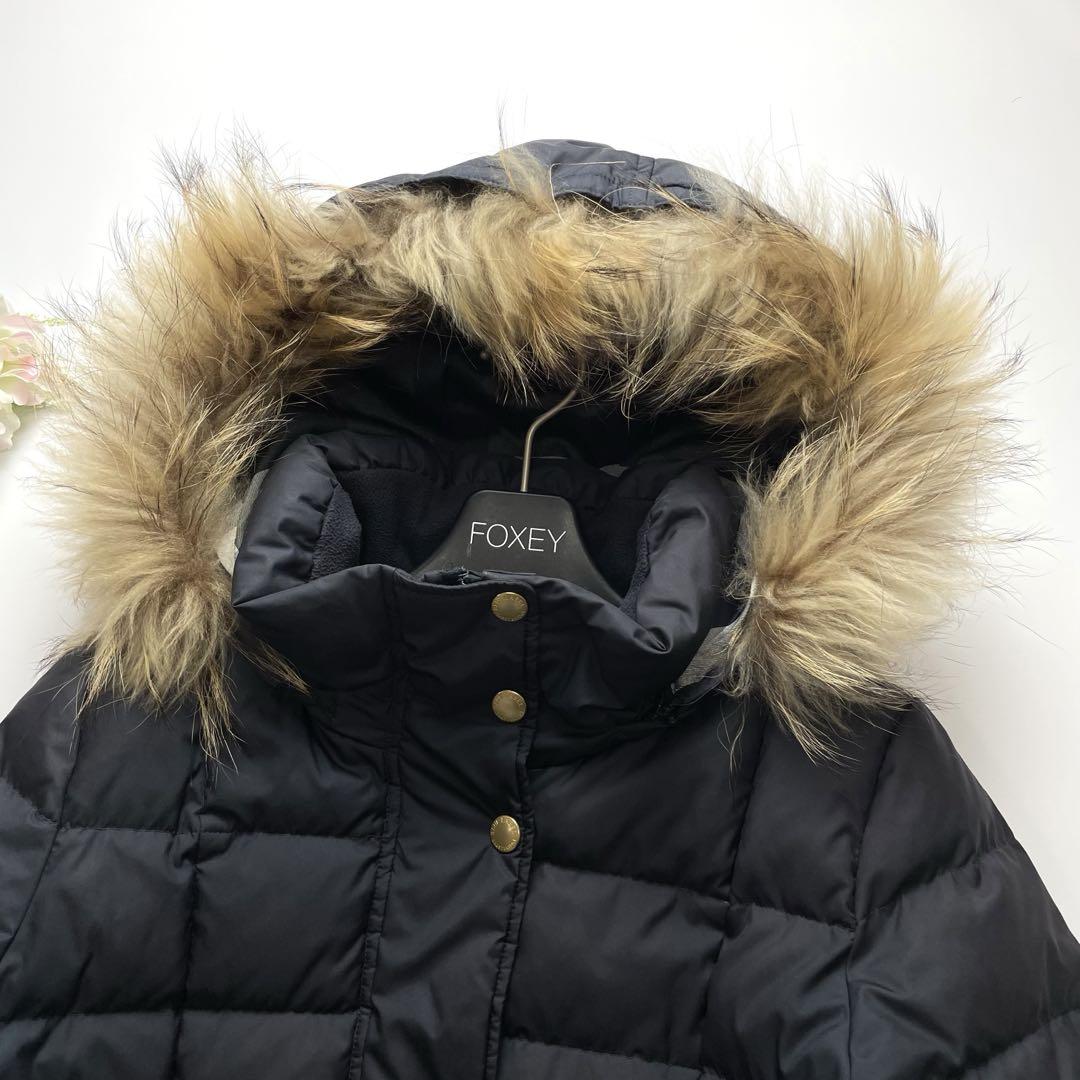 ブルーレーベルクレストブリッジ ダウンジャケット 38 ネイビー フードファー BLUE LABEL CRESTBRIDGE ブルーレーベルクレストブリッジ ダウン