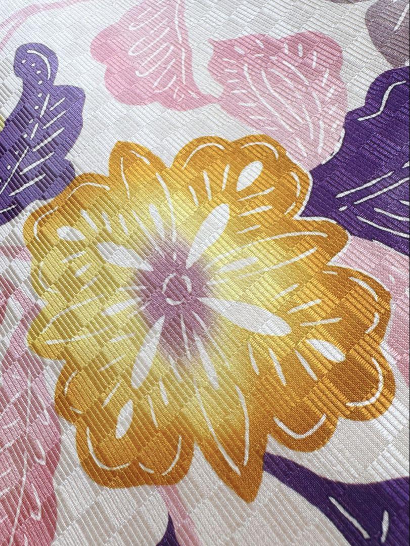 N05 美品 縮緬 うさぎに桜・簪模様 正絹 名古屋帯（金襴生地通販