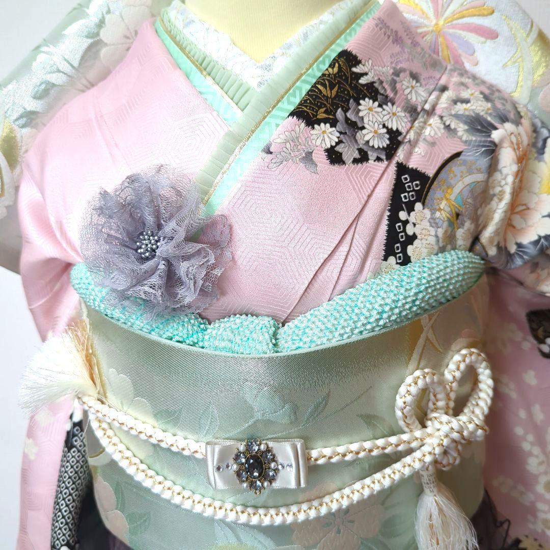 豪華振袖✿金駒花車文✿地紙取✿金彩加工✿ぼかし染め✿振袖フルセット　F2408