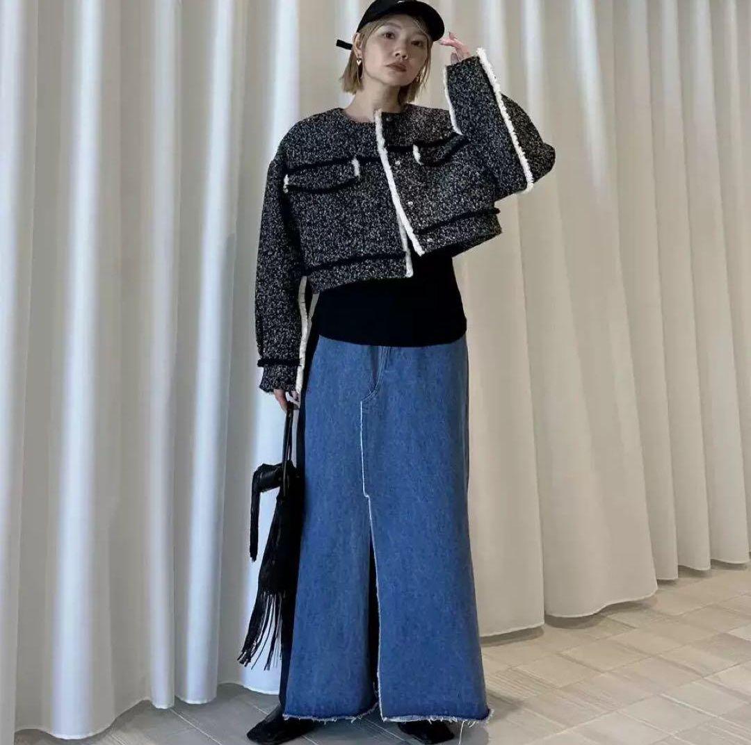 ジャケット・アウター OTONA MUSE FRINGE TWEED SHORT JACKET