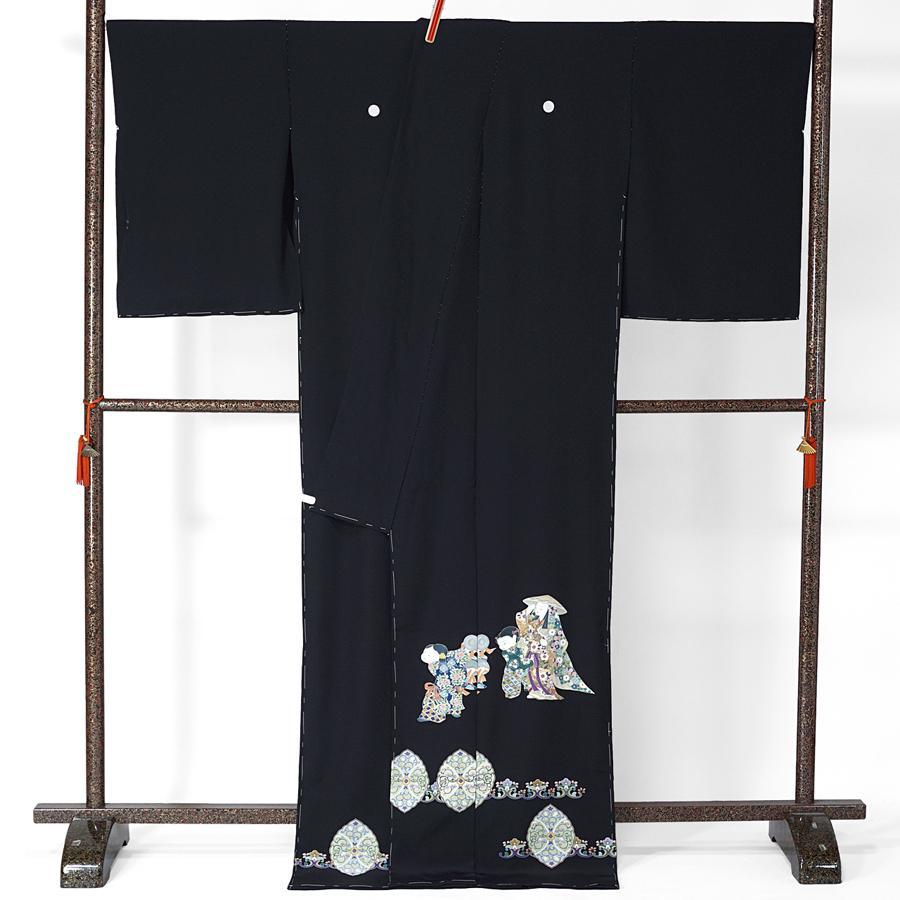 黒留袖 童子 姫 貴族 京加賀友禅 濱ちりめん 未仕立て 仮絵羽