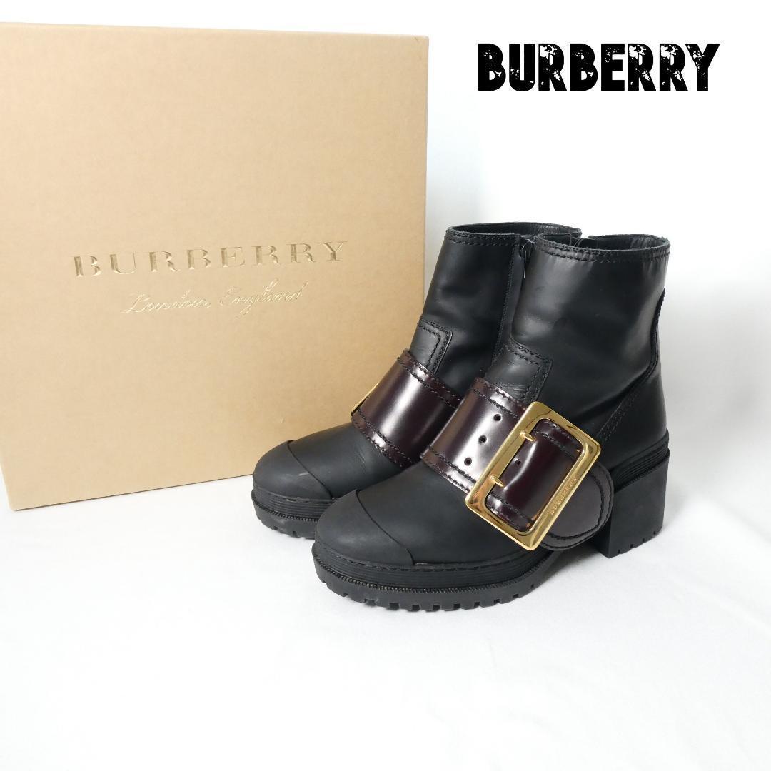 美品 BURBERRY バックル ベルト レザー マウンテンブーツ