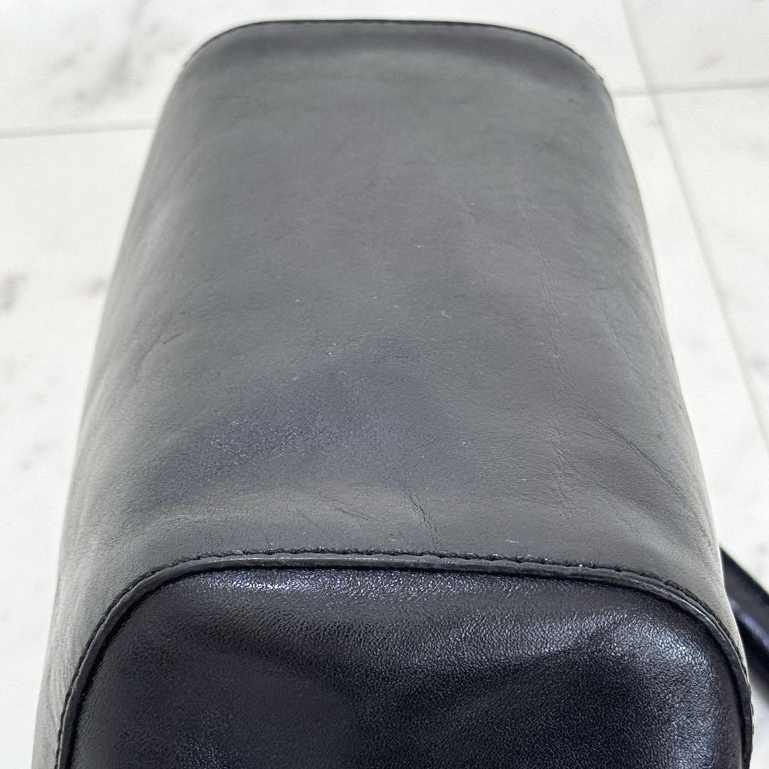 【美品】HIROFU ヒロフ ハンドバッグ ドラム Hロゴ レザー ブラック