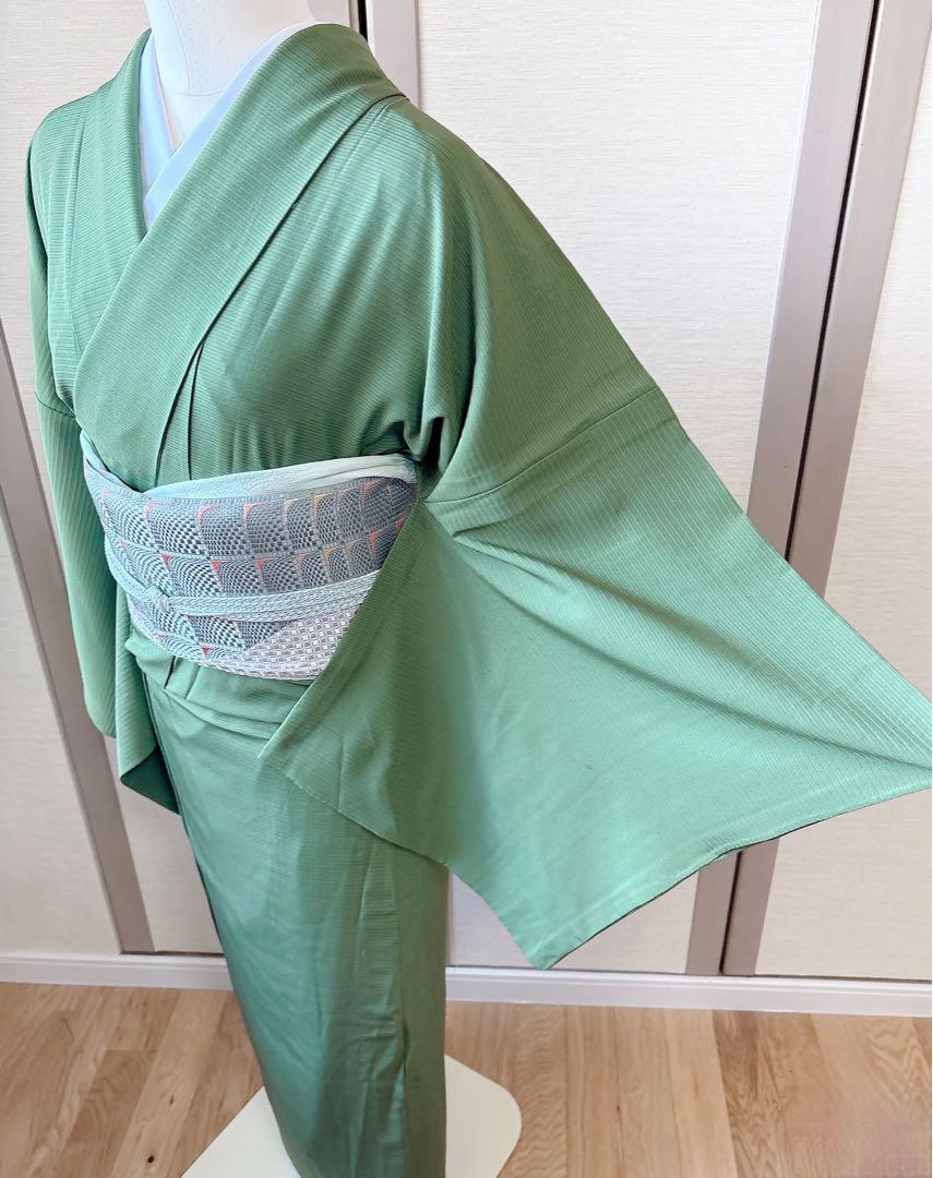 正絹　絽　夏着物　裄70 大きいサイズ　色無地　身幅広