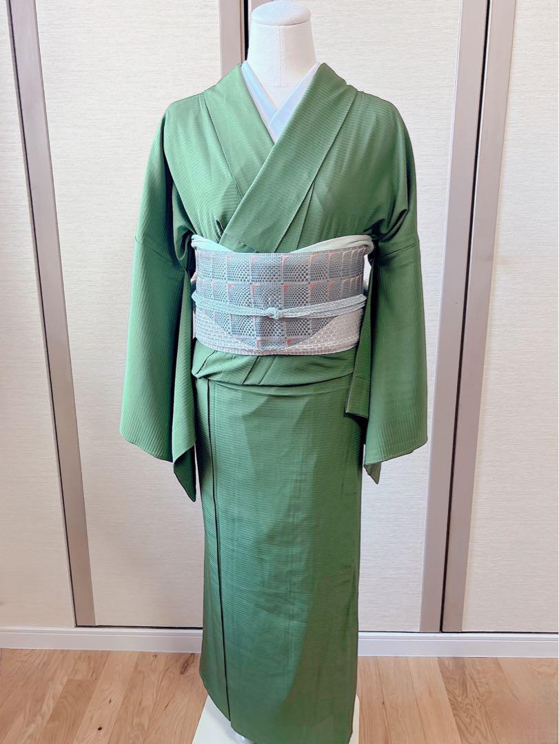 正絹　絽　夏着物　裄70 大きいサイズ　色無地　身幅広