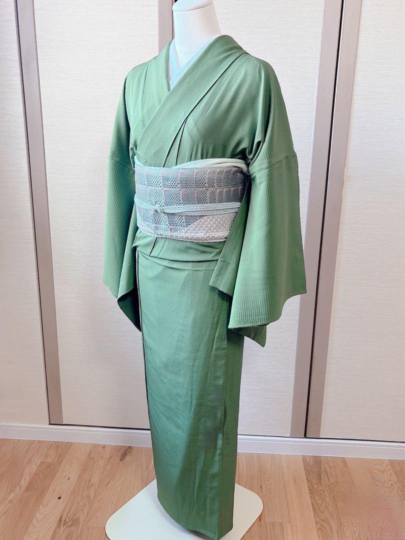 正絹　絽　夏着物　裄70 大きいサイズ　色無地　身幅広