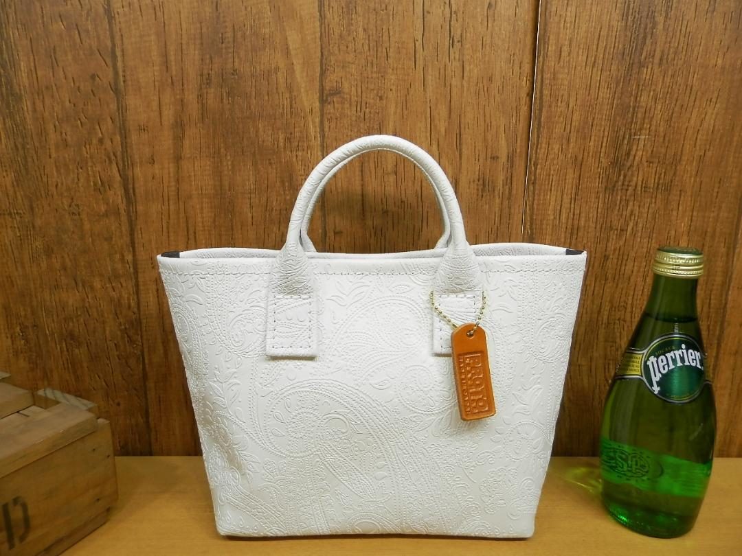 受注生産☆真っ白なペイズリー柄レザーのミニトートバッグ!S