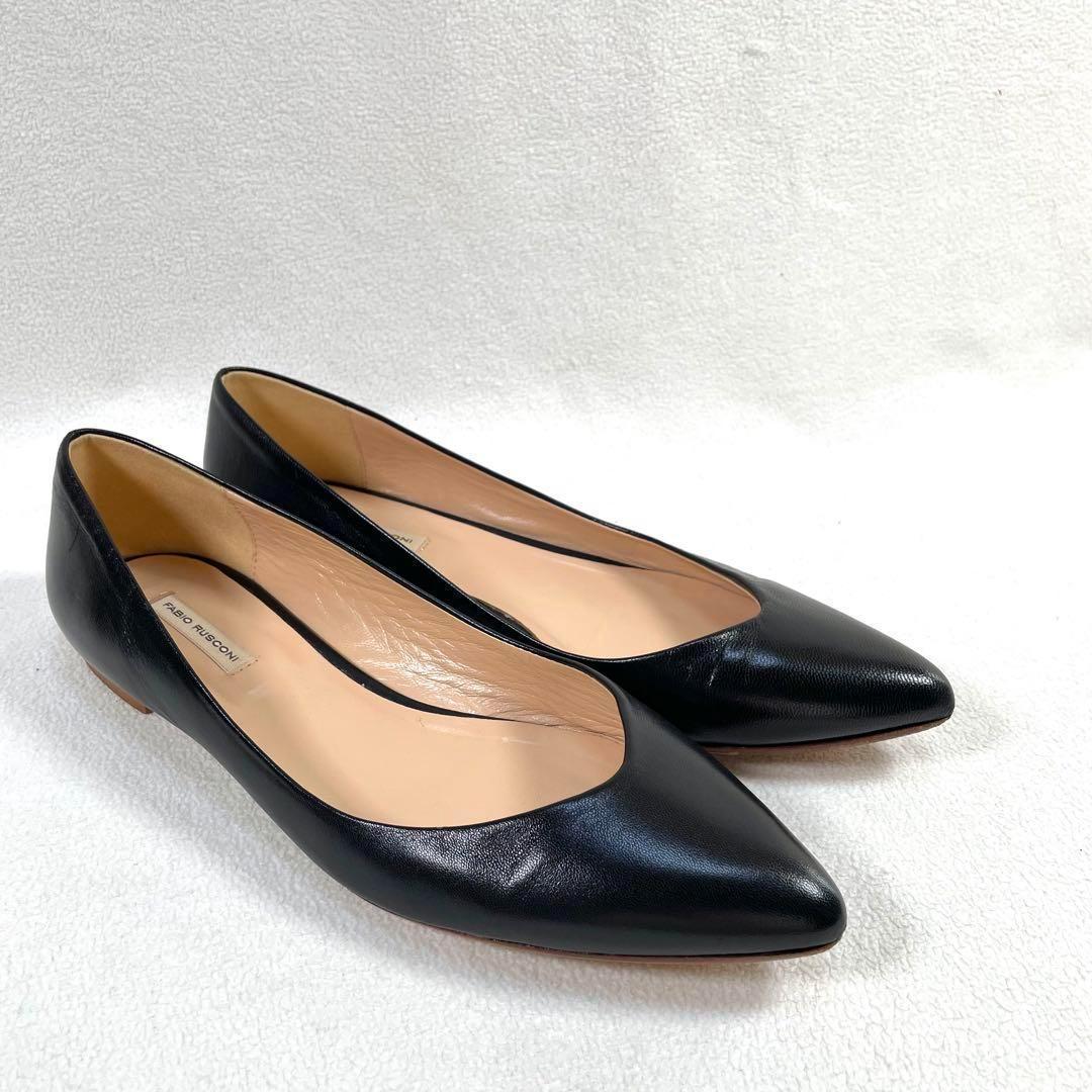 【極美品】ファビオルスコーニ Vカット ポインテッドトゥ フラット レザー 39