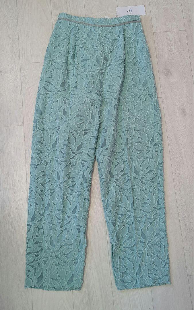ミントグリーン 花柄レース ワイドパンツ 新品