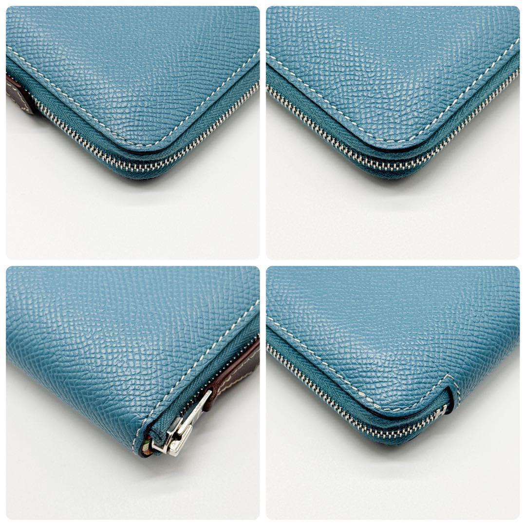 エルメス アザップ シルクイン コンパクト 財布 青 ジップ ブルージーン