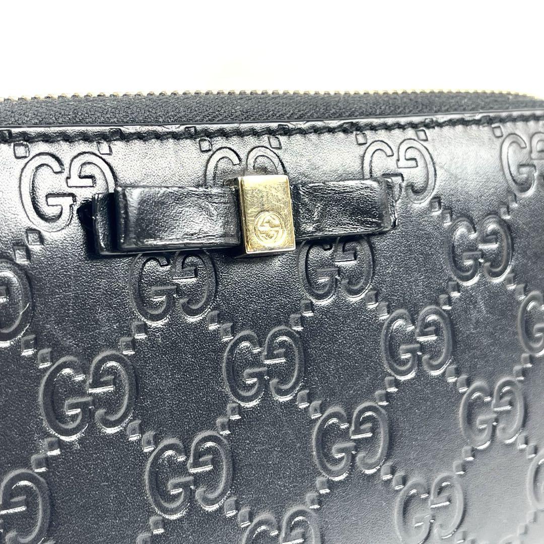【美品】グッチ 長財布 GG柄 シマレザー インターロッキング リボン ロゴ金具 グッチ 美品 長財布 GG柄 リボン シマレザー ドリアン エンボス