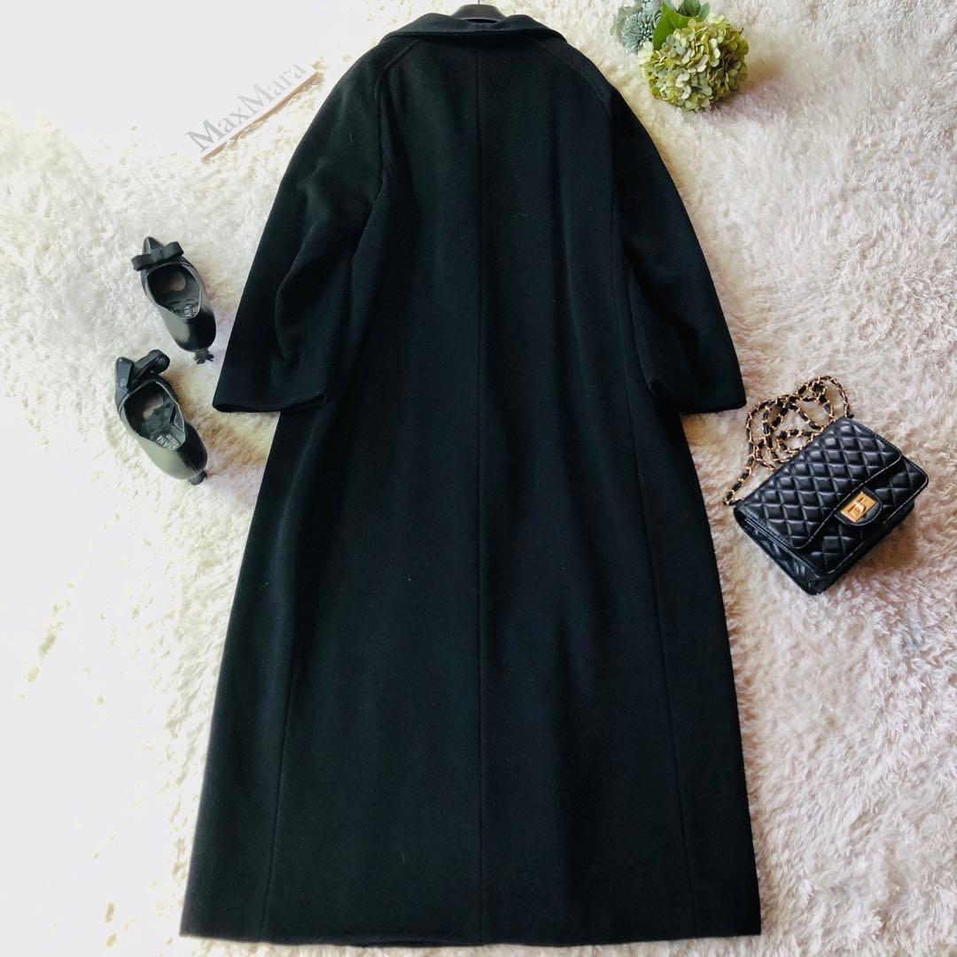 美品✨マックスマーラ マキシコート 柔らかウール 女優襟 ブラック 44 大きめ 美品✨マックスマーラ マキシコート 柔らかウール 女優襟 ブラック 44 大きめ