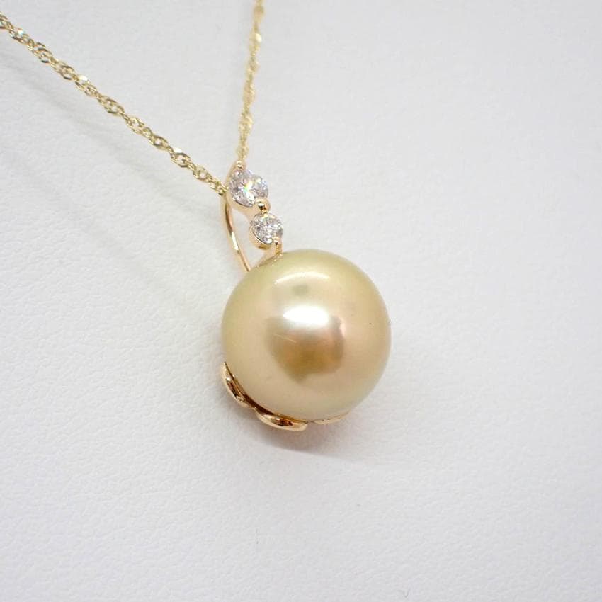 K10 白蝶真珠/ダイヤモンド パール ペンダント/ネックレス[g727-8