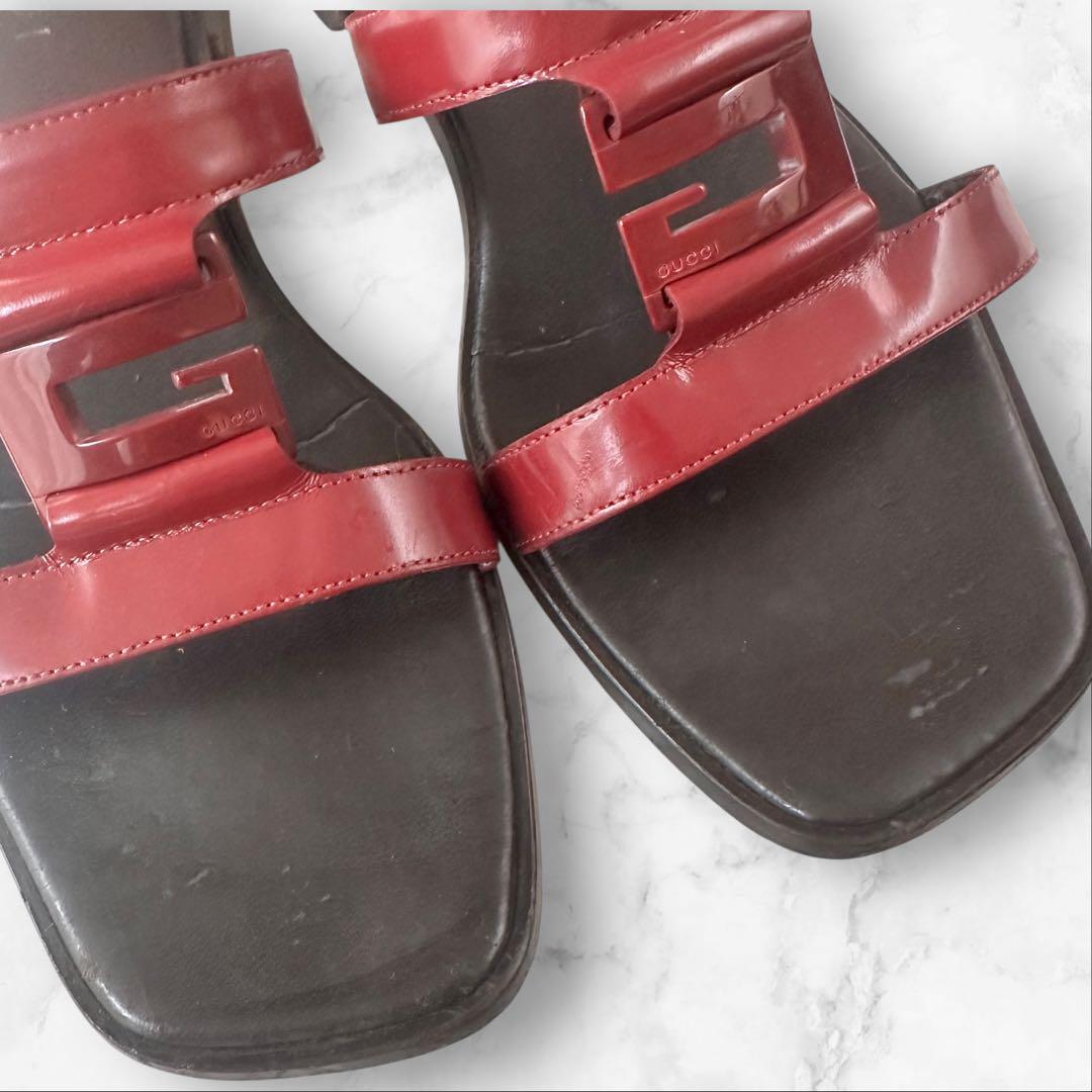 美品❣️ GUCCI グッチ サンダル ロゴ レッド フラット シューズ