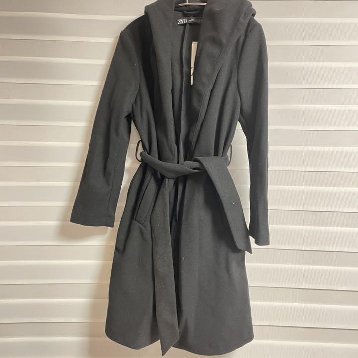 入荷中 ZARA ザラ フード付きロングコート ウエストリボンベルト フーディー S 入荷中 ZARA ザラ フード付きロングコート ウエストリボンベルト フーディー S