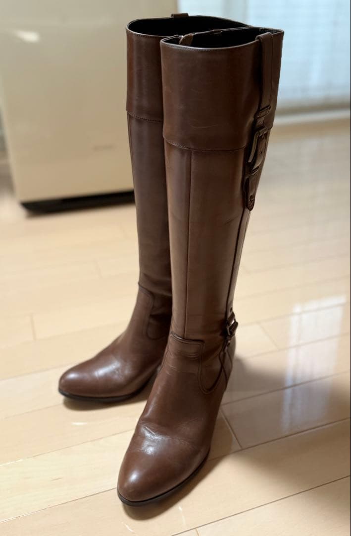 ブラウン ロングブーツ サイドファスナー