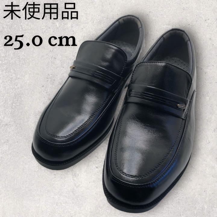未使用快適歩行 紳士靴 本革Uチップ スリッポン 黒 メンズ