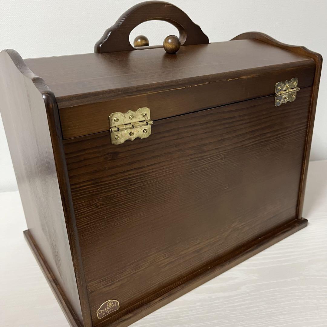 裏側傷あり　G-Wood　木製裁縫箱　ソーイングボックス　レトロ