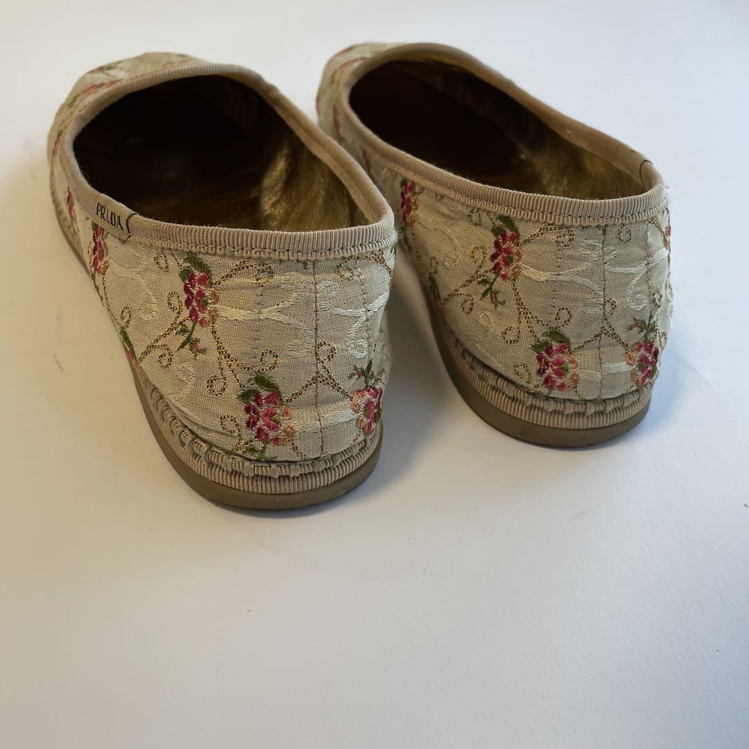 【ちゃ】PRADA flower flat shoes 38 1/2