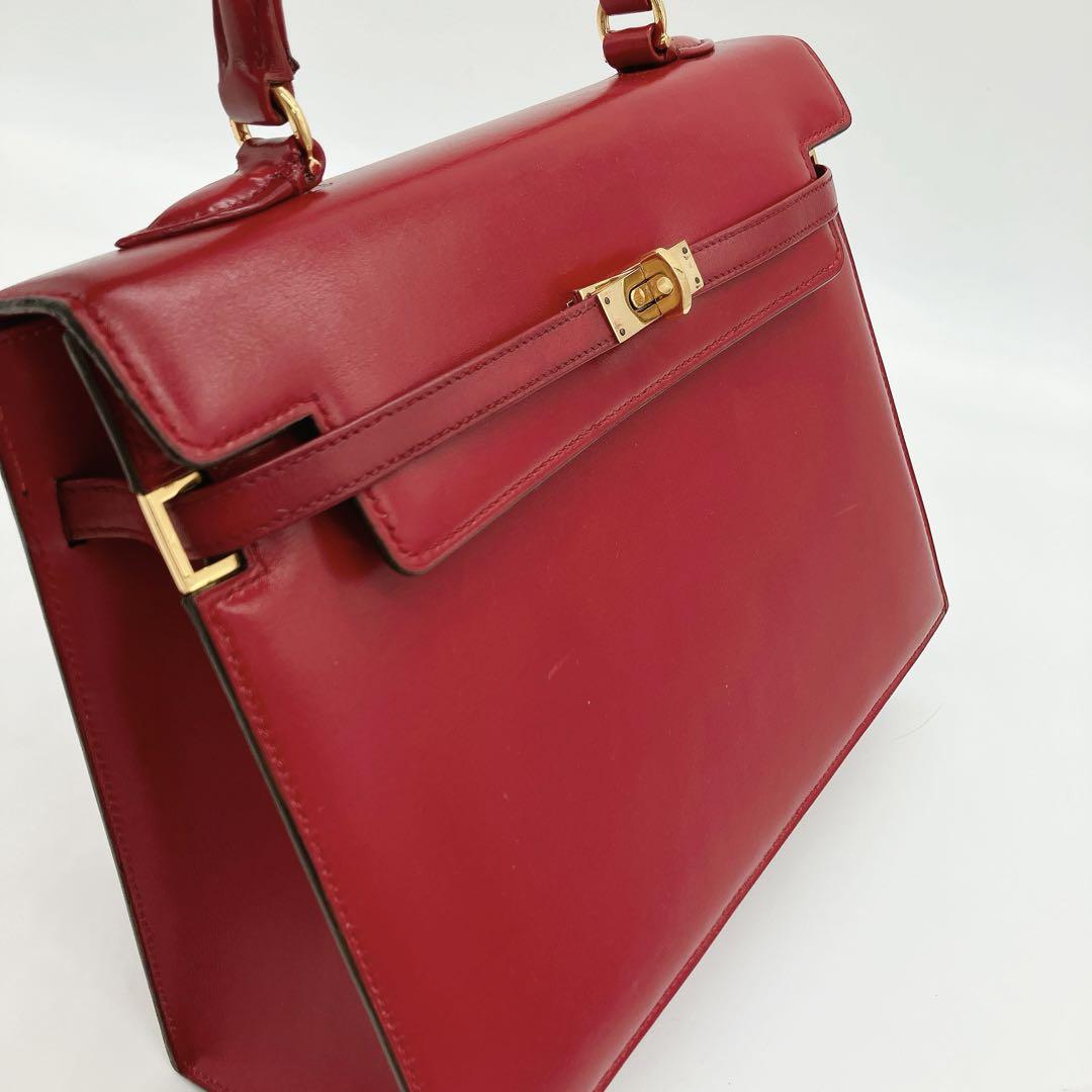 【MORABITO】ハンドバッグ　スカラ　ゴールド金具　レザー　レッド