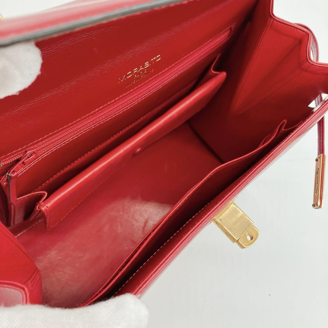 【MORABITO】ハンドバッグ　スカラ　ゴールド金具　レザー　レッド