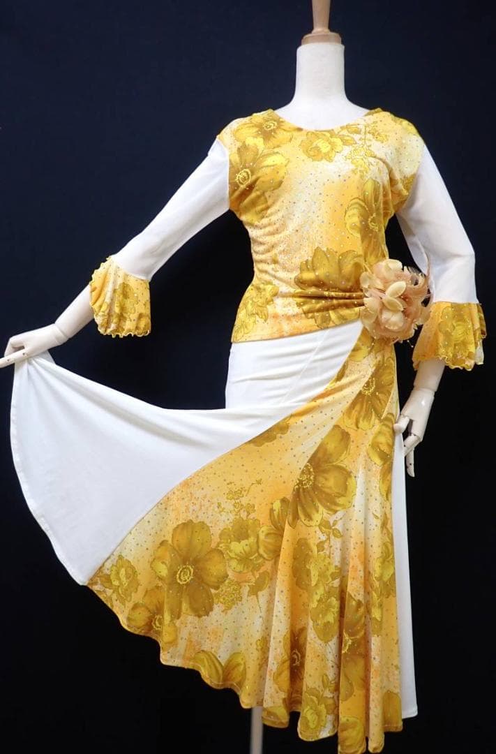 Y1830おまけ付き黄色×オフ白/セットアップ/モダンドレス社交ダンス