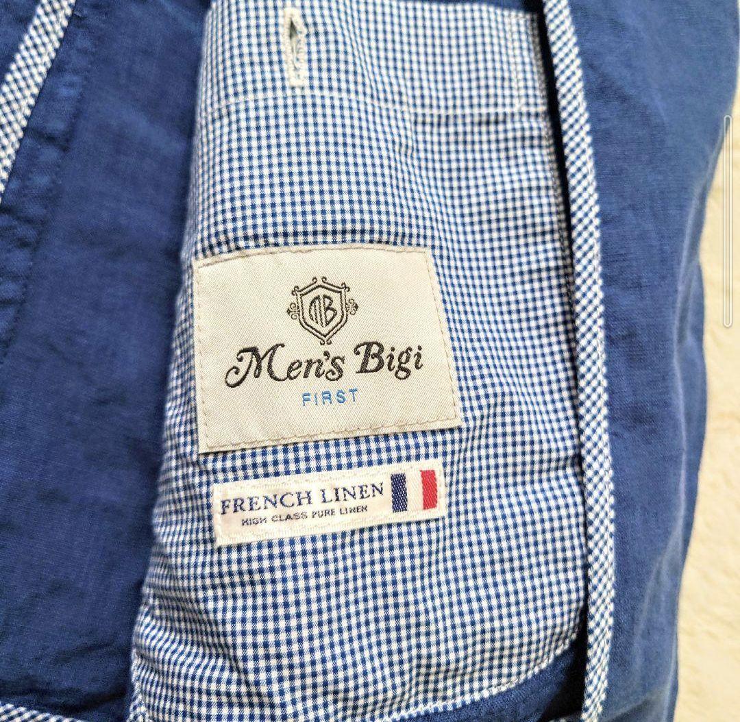極美品 MEN'S BIGI リネン テーラードジャケット パイピング L