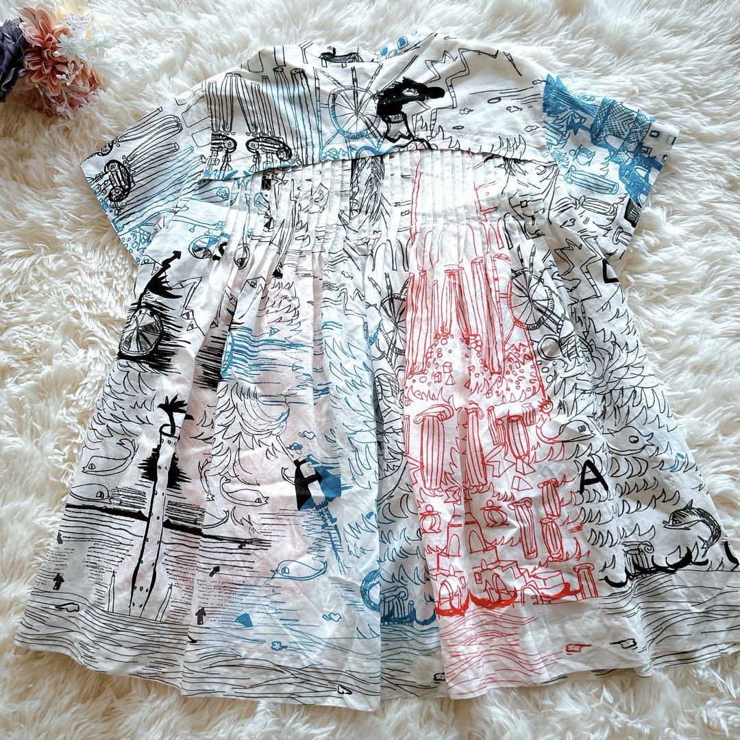 【美品】TSUMORI CHISATO アートプリント 半袖チュニック シルク