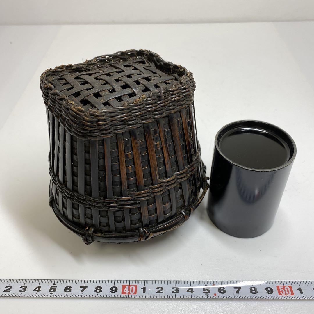 専用　時代　竹編花籠　高さ約12㎝　東Y7-0210②タカチ
