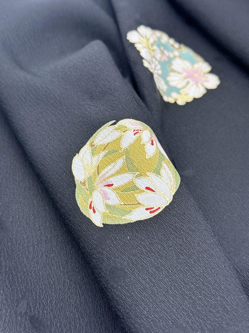 反物 京友禅 丹後ちりめん 伝統工芸品 黒 巾37.5cm 桜模様 手毬