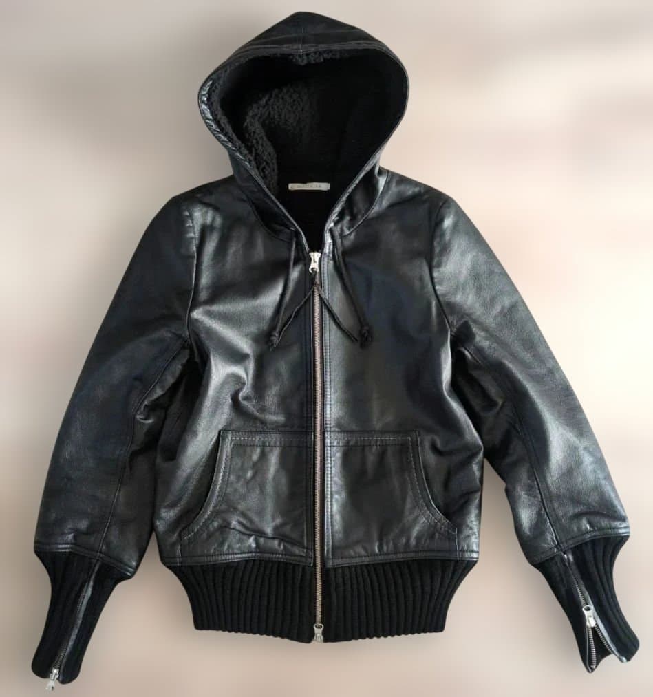 Y2KダブルジップフードレザージャケットスコットクラブBLACK9号ボアS SCOT CLUB