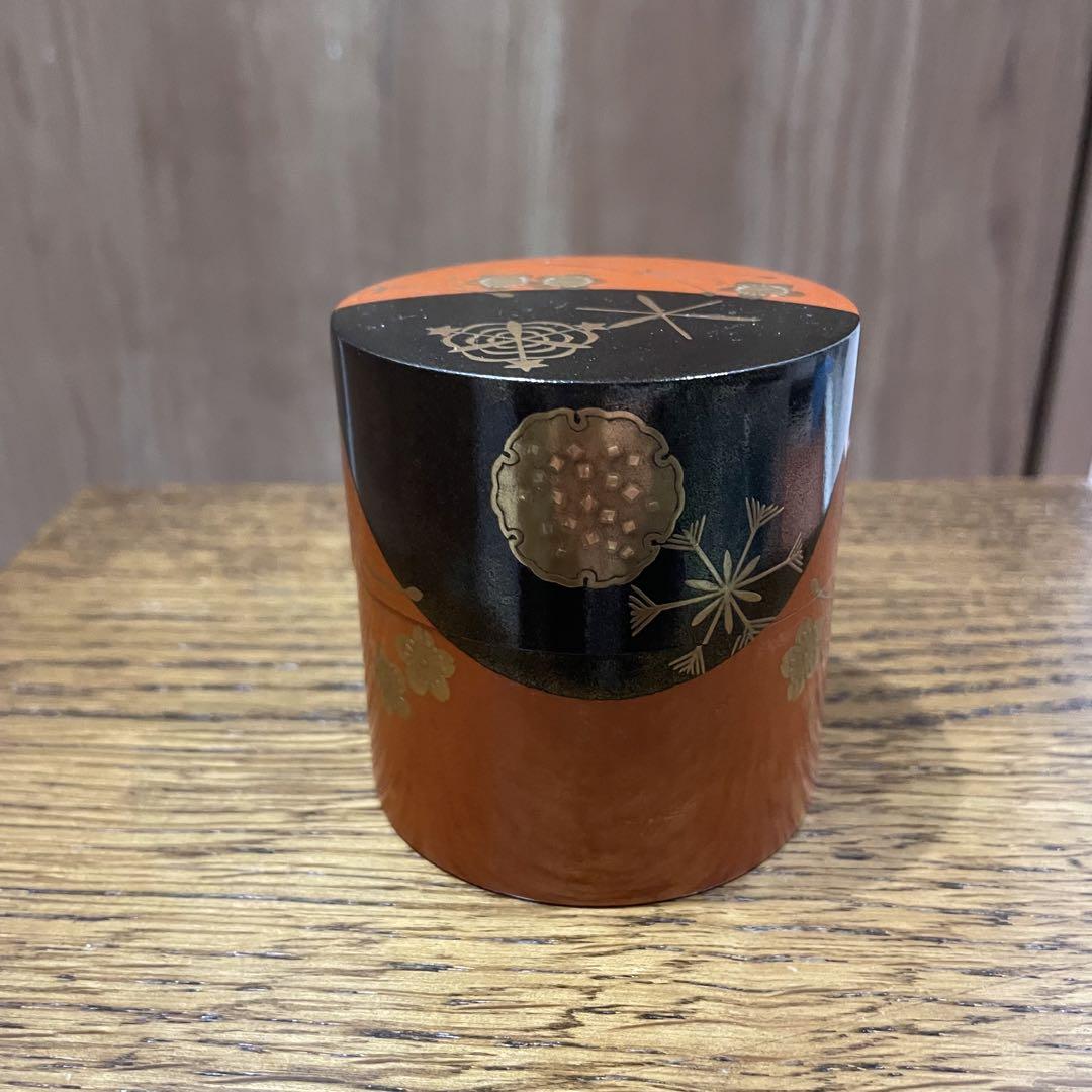 輪島塗　茶筒　蒔絵　美品